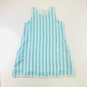 Positamo white blue stripe Aline linen cotton lined sleeveless dress Large